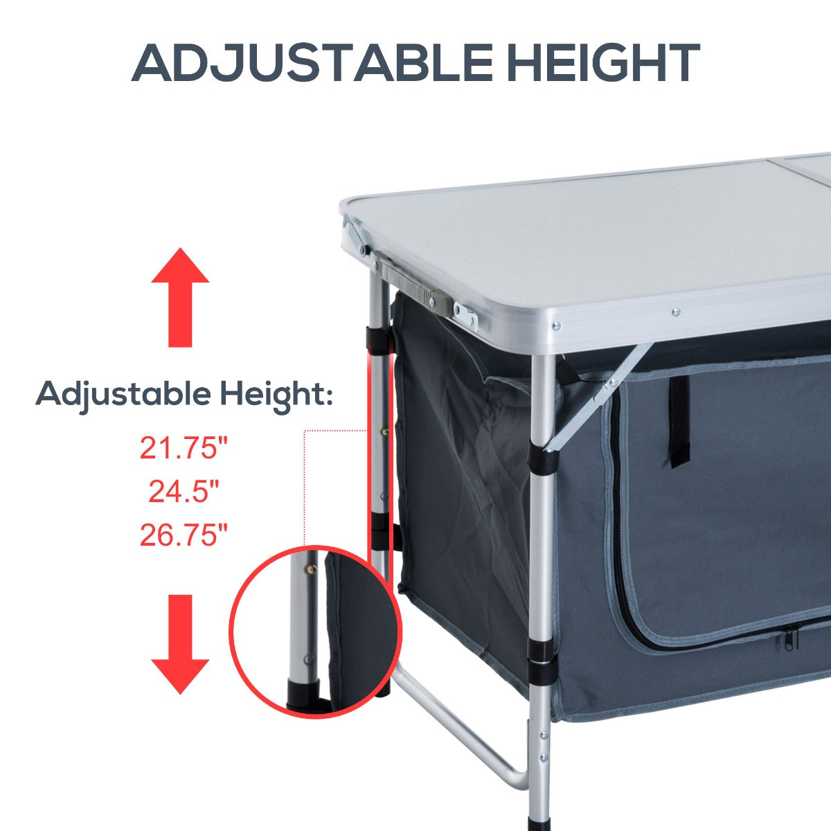 47" Portable Aluminum Camping Table with Carrying Handle & Organizer