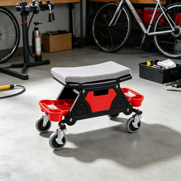 Heavy Duty Mechanical Rolling Stool with Tool Trays & 300 LBS Capacity