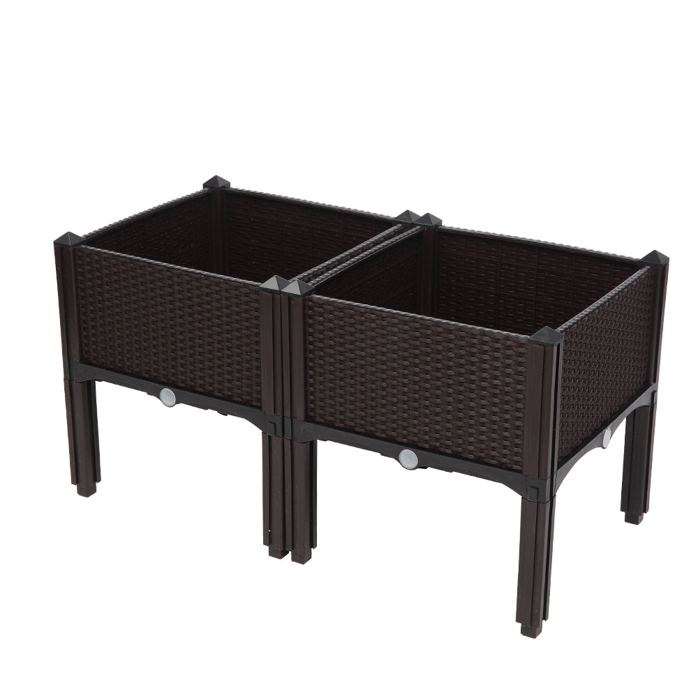 2PCS Brown Injection Molded Planting Box Garden Planter with Rattan Pattern
