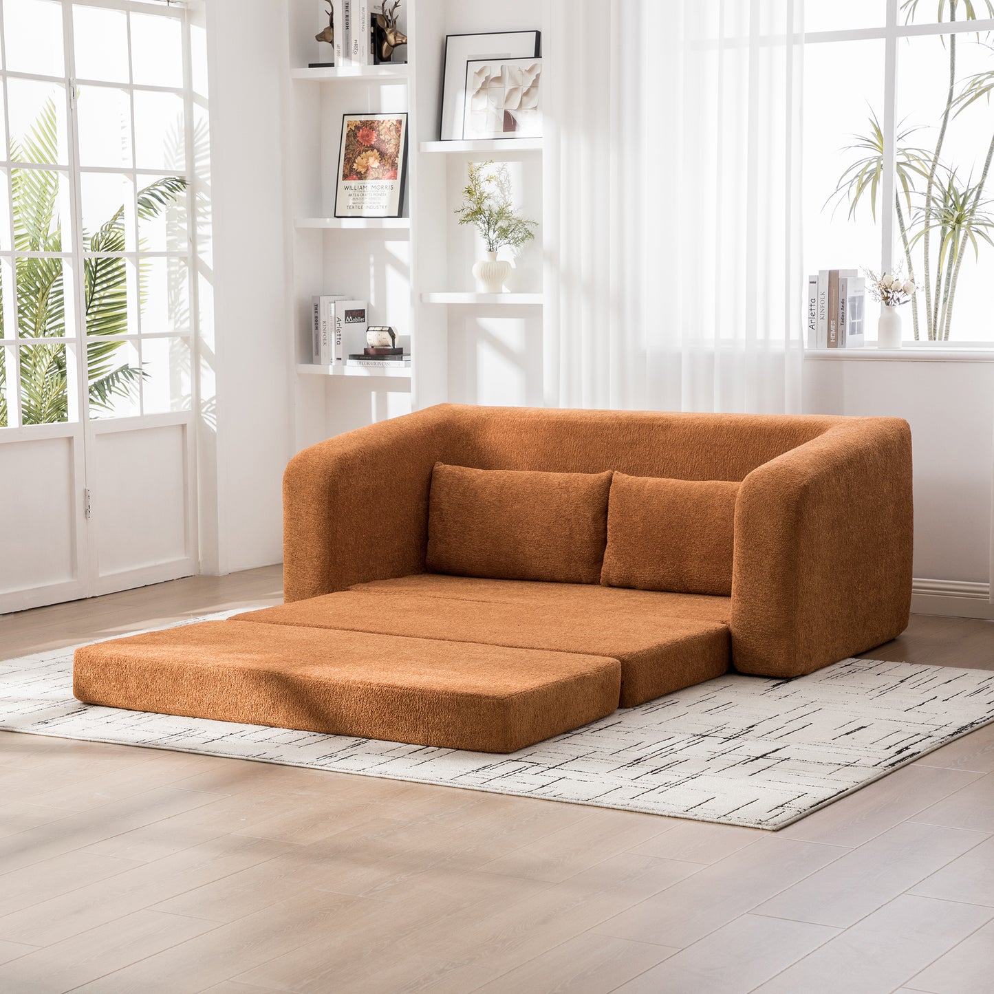 71" Convertible Loveseat Sofa Bed with Armrest & Pillows - Orange