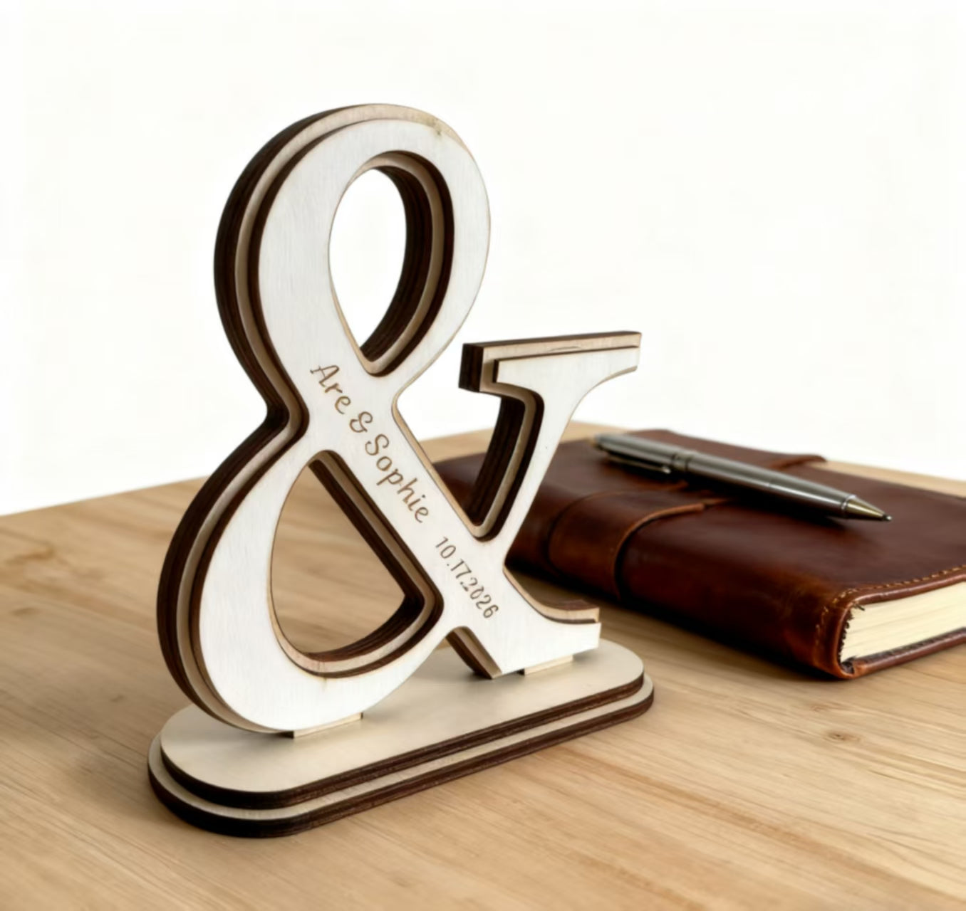 Personalized Wooden Ampersand & Mr Mrs Wedding Table Sign Custom Engraved Couple Names & Date
