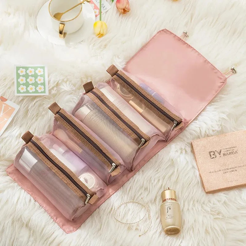 4-in-1 Foldable Travel Makeup Bag - Removable Cosmetic Toiletry Organizer