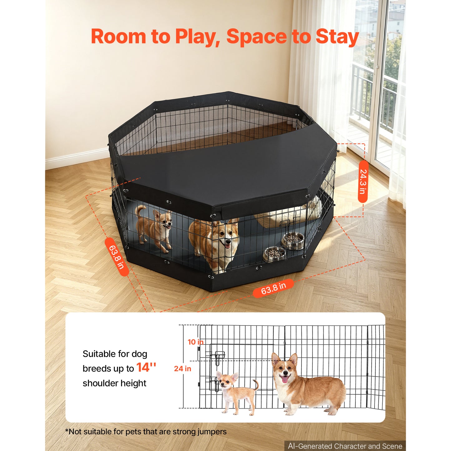 Indoor Dog Playpen 24 Inch, Foldable Metal Exercise Pen with Top & Bottom Pad