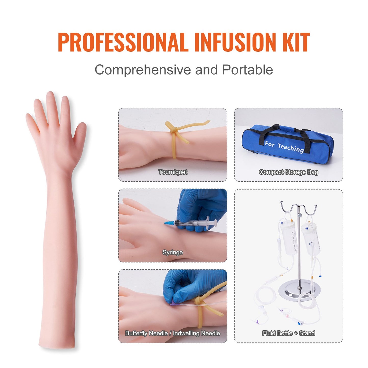 Phlebotomy Practice Kit - Realistic IV Training Arm with Bag