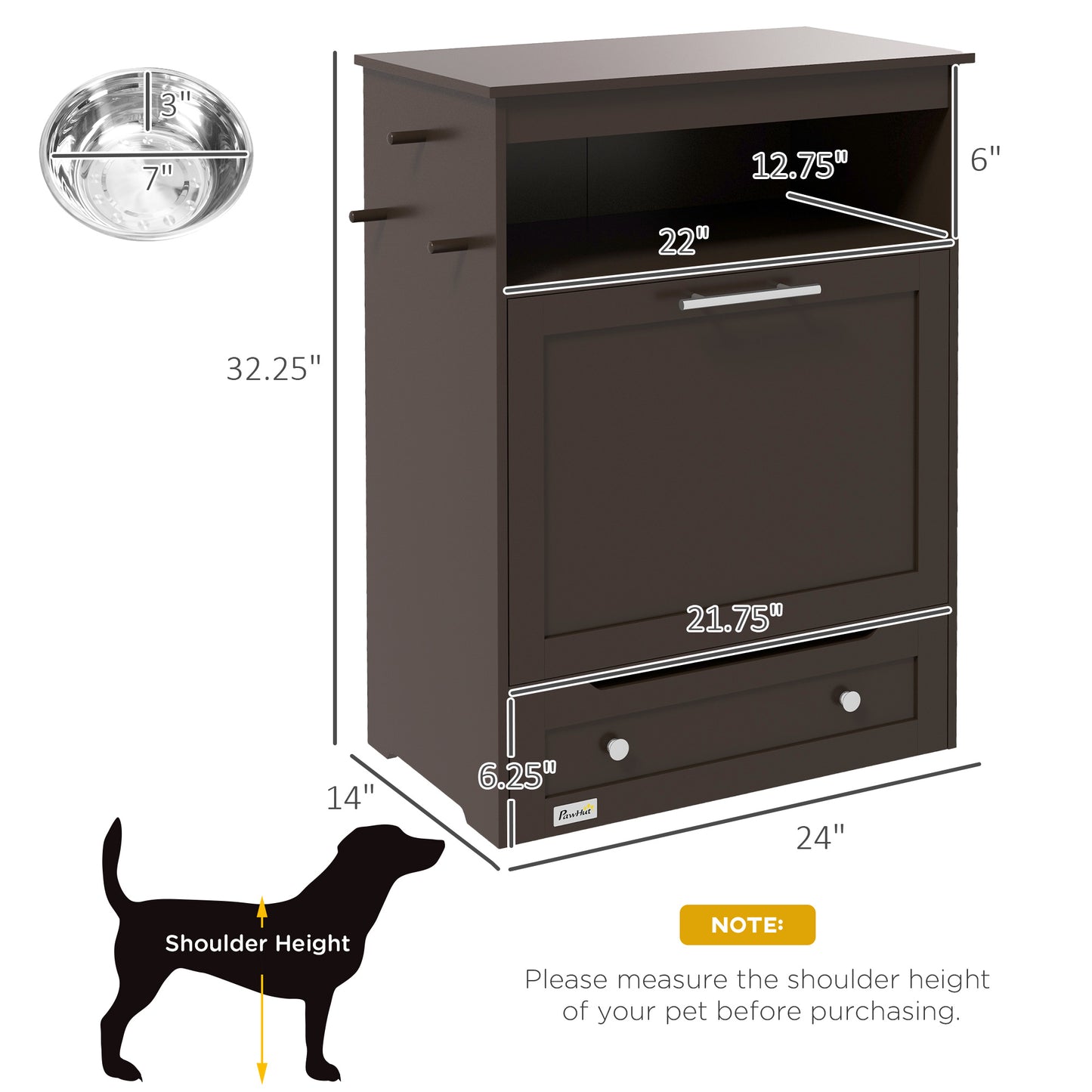 Dog Food Storage Cabinet with Raised Bowls and Storage Shelf - Gray