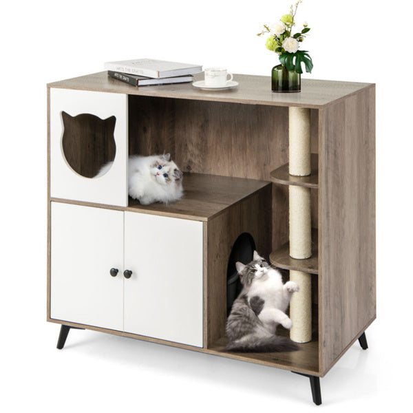 Multifunctional Cat Furniture with Scratching Posts, Privacy Enclosure & Storage