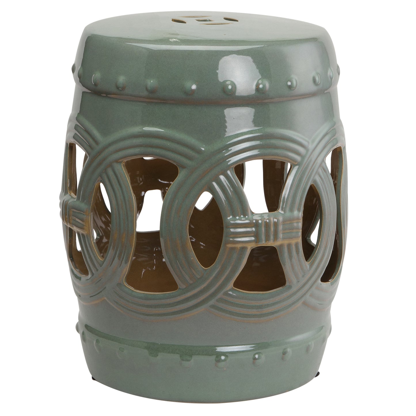 Ceramic Garden Stool with Double-Coin Design - Green