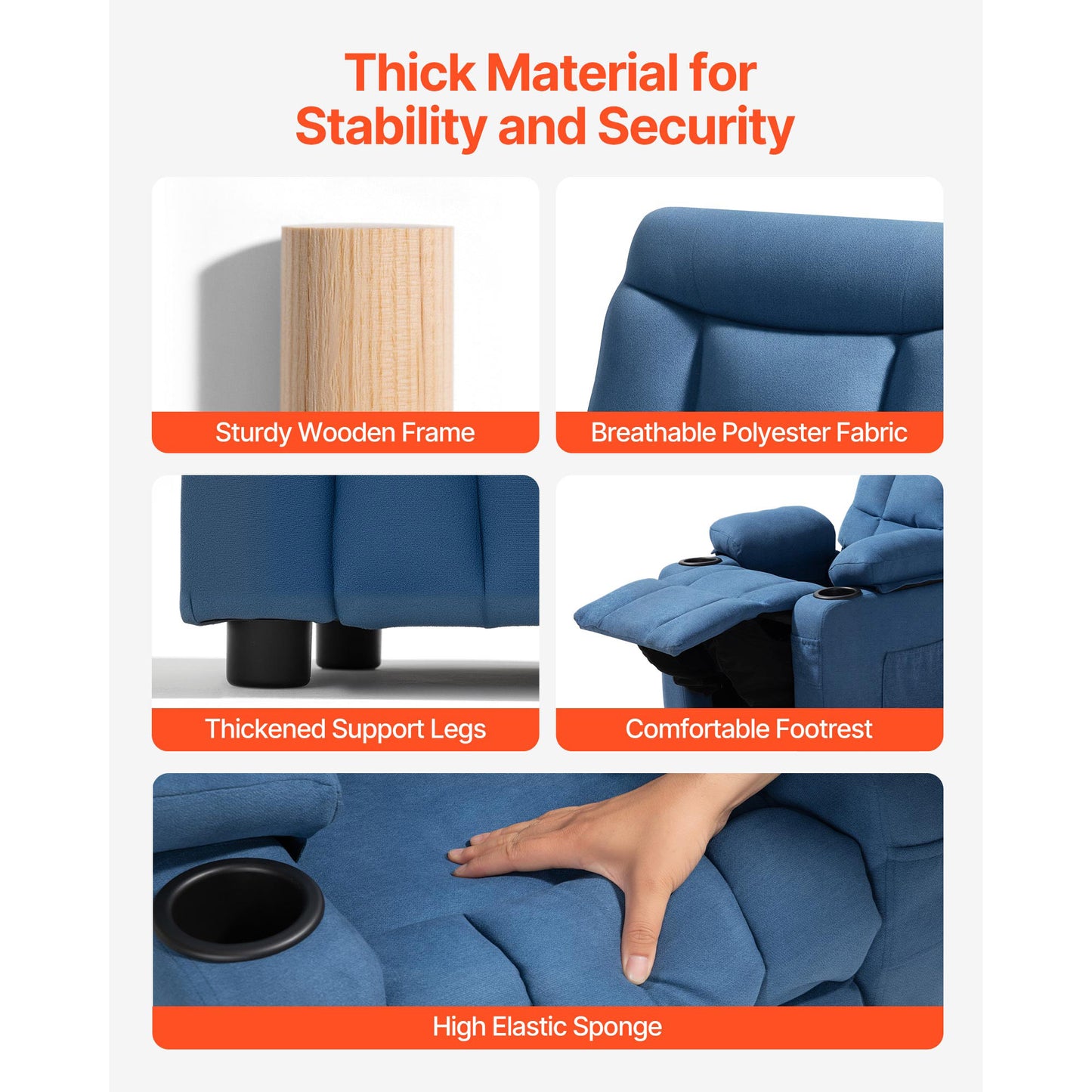 Kids Recliner Chair with Cup Holders & Adjustable Backrest - Blue