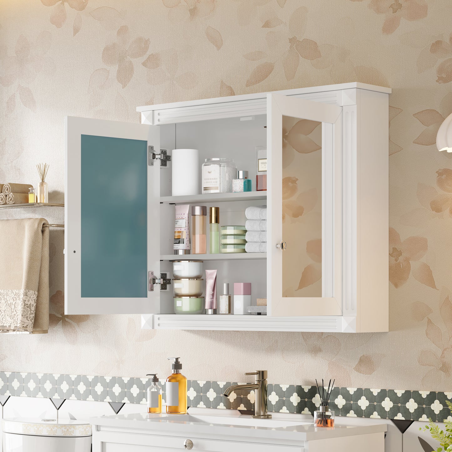 36'' x 28'' Wall Mounted Medicine Cabinet with Mirrors - White