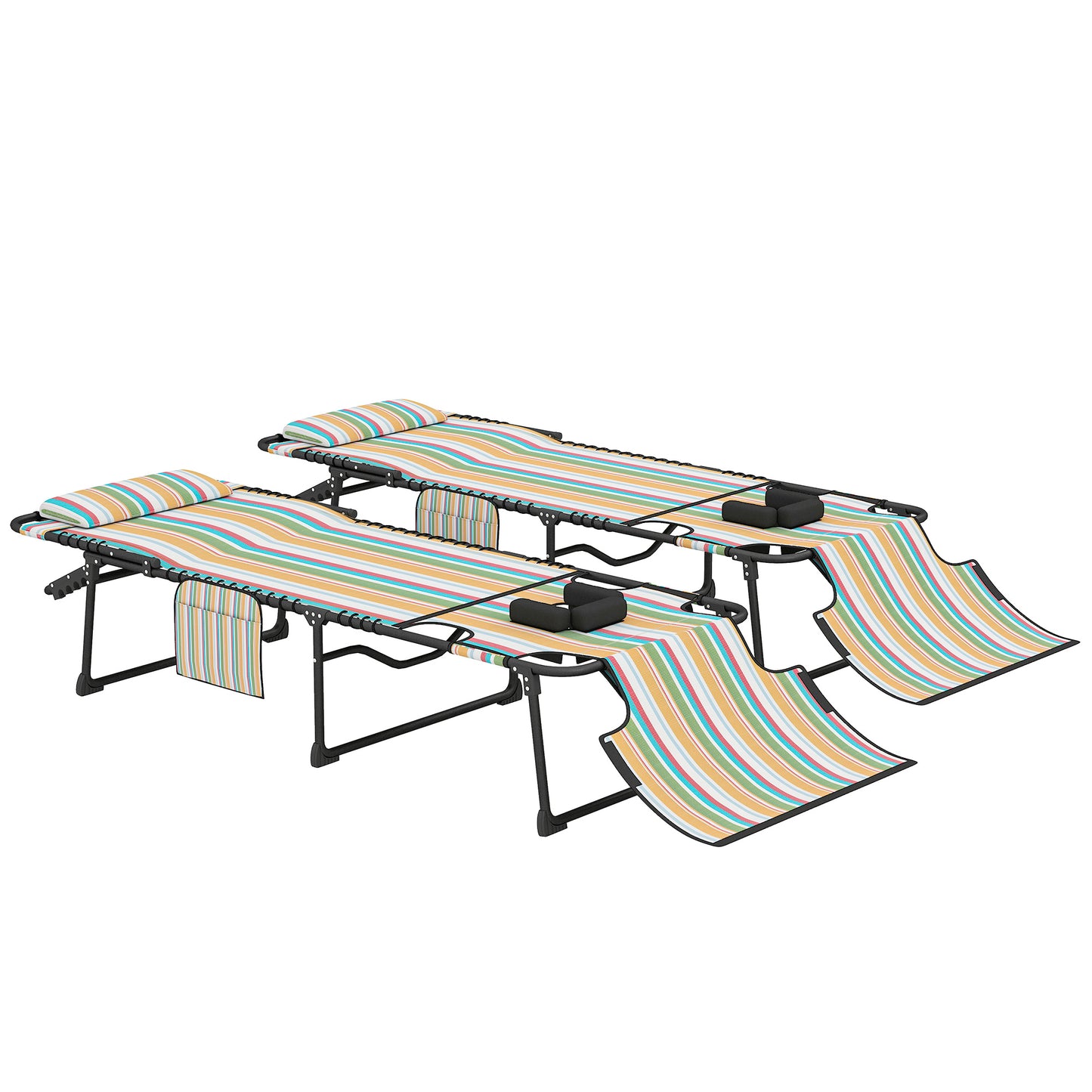 2-Piece Folding Chaise Lounge Chairs with 5-Position Recline - Rainbow Striped