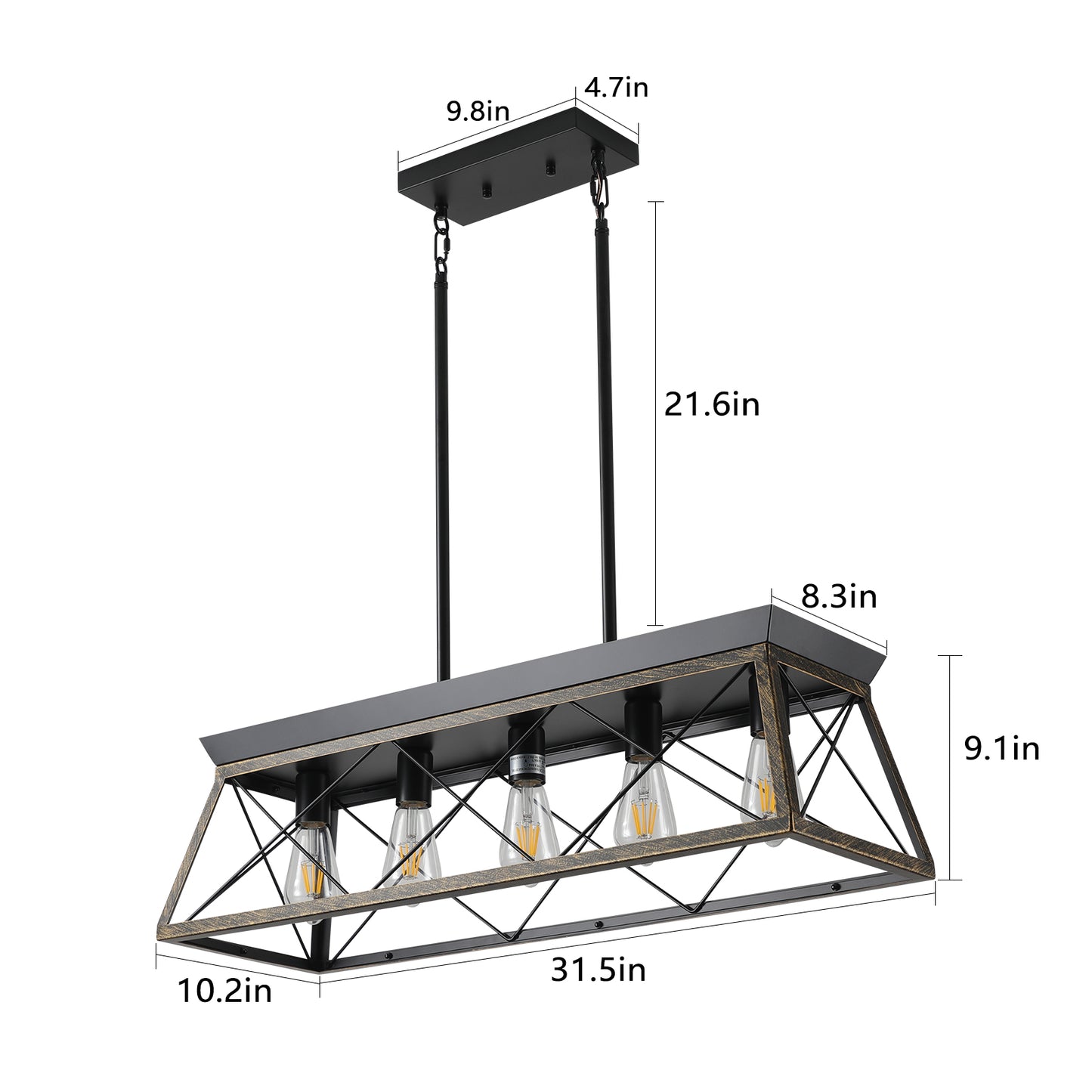 Black Gold Industrial Pendant Light Fixture 32in Modern Metal Cage Chandelier