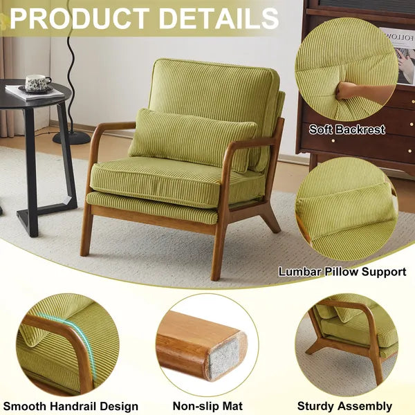 Olive Green Corduroy Low Arm Accent Chair - Compact Design