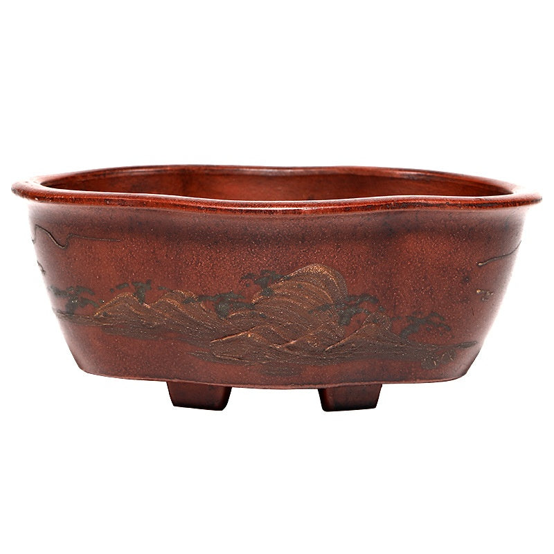 Purple Clay Flowerpot with Chinese Style Design Small Round & Square Options
