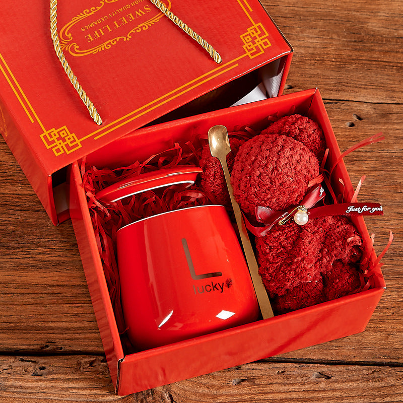 Cute Customized Ceramic Mug Set with Lid - Multiple Colors & Capacity