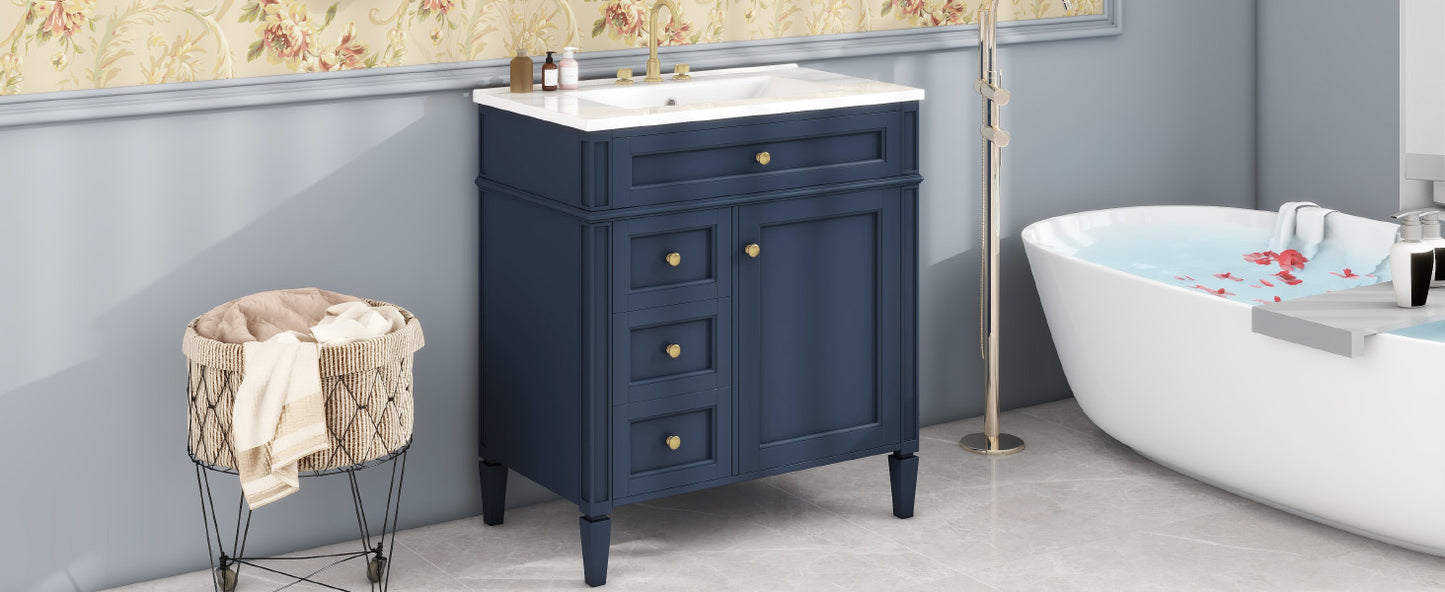 30'' Blue Bathroom Vanity with Ceramic Sink & Storage Drawers