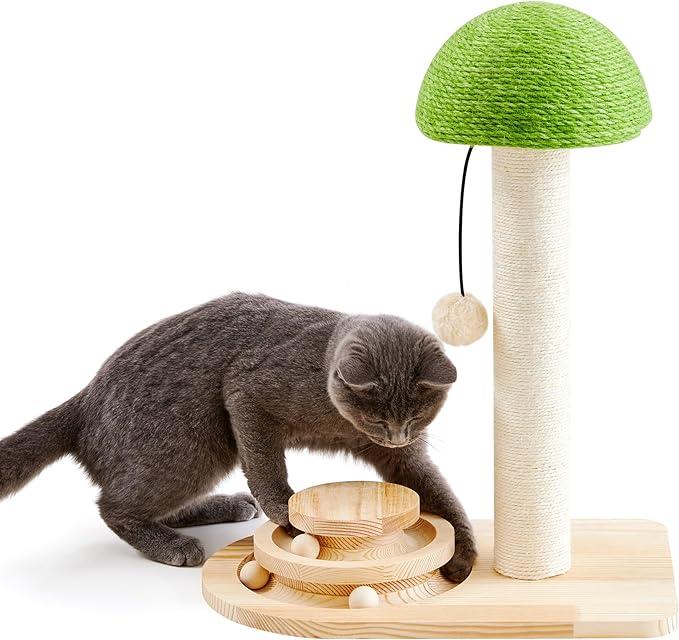 Cat Scratching Post with Sisal Rope and Interactive Track Ball - Wooden 20"