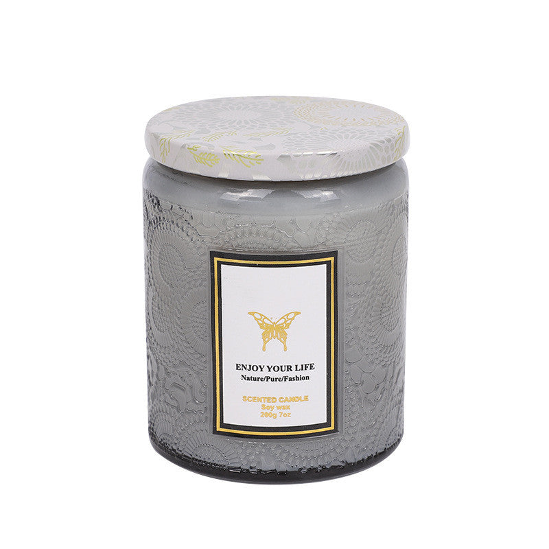 Embossed Glass Aromatherapy Candle - Handmade Fragrance Gift 200g