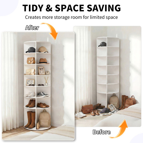 7-Tier Rotating Shoe Rack - Space-Saving White WPC Storage