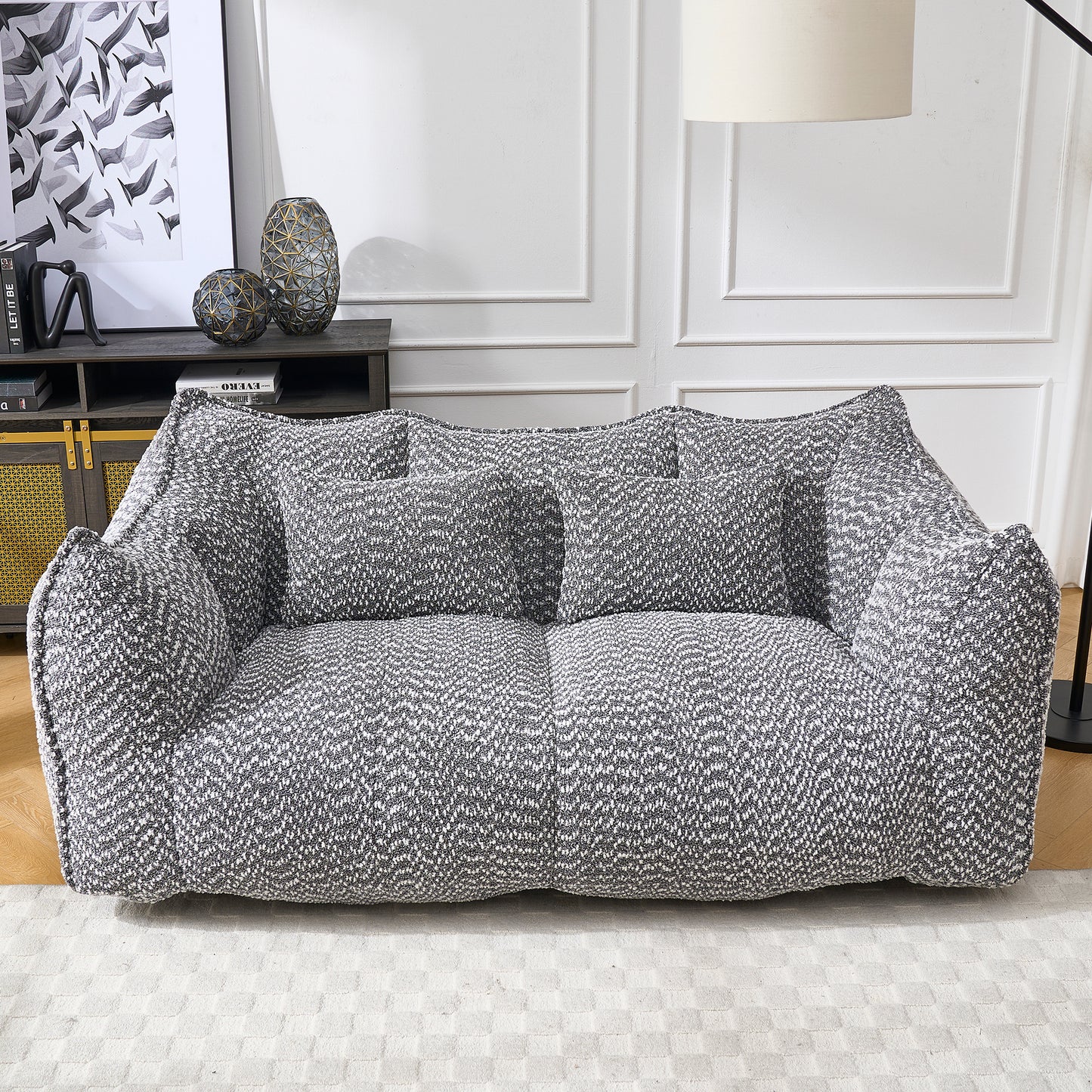 Soft Grey Beanbag Chair with Foam Core - Comfortable Recliner for 2