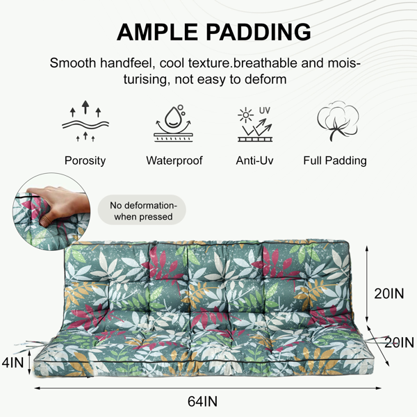 Outdoor Swing Cushions 55 Inch Waterproof 4 Inch Thick Replacement Seat with Backrest Ties