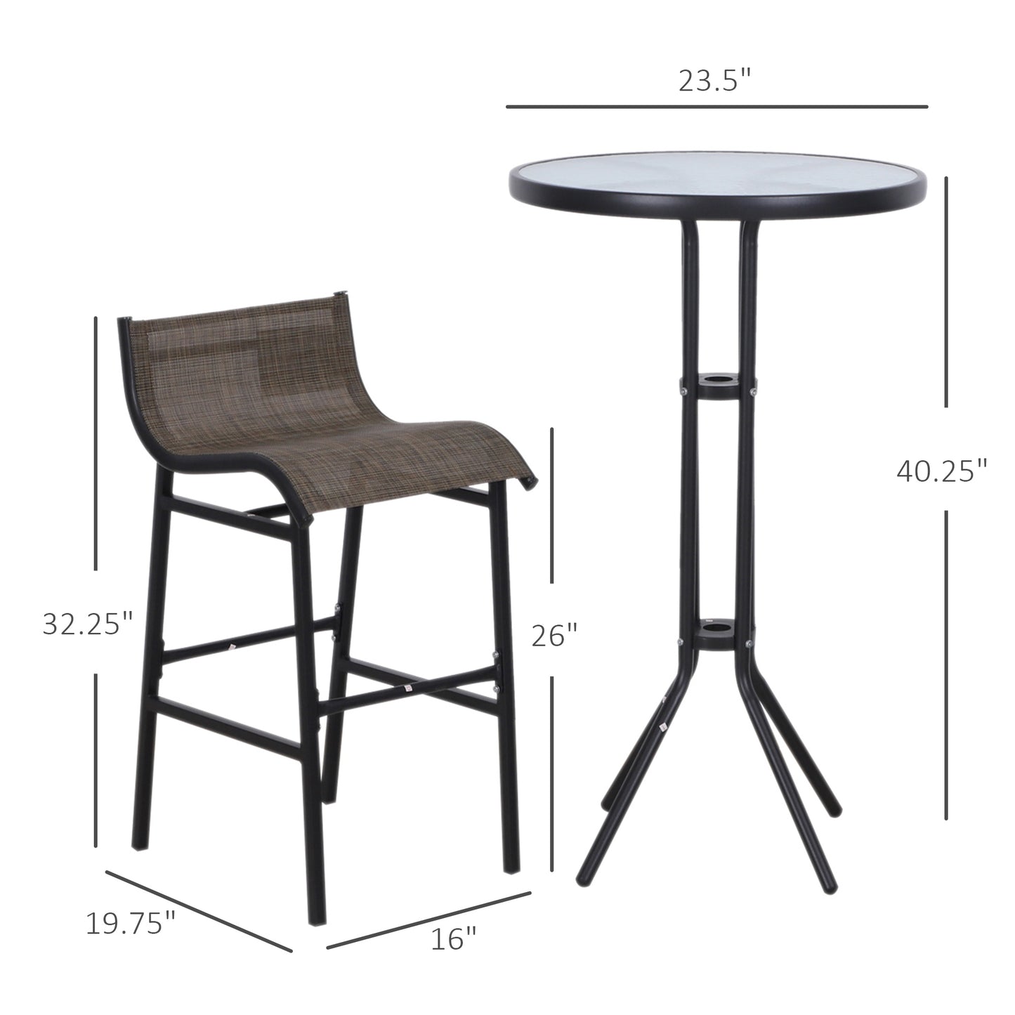 3 Piece Outdoor Bistro Set for 2 with Glass Top - Tan