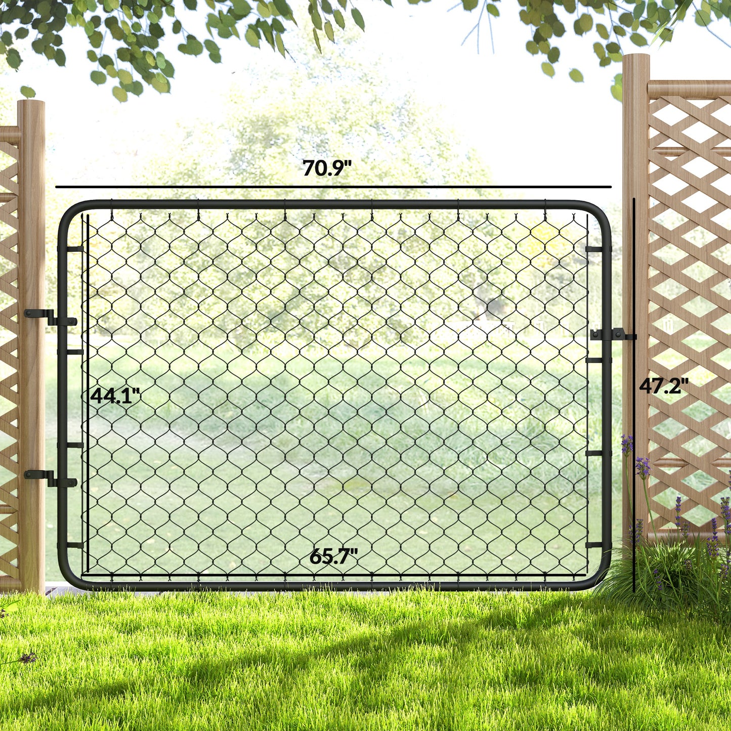 Galvanized Steel Garden Gate with Black Powder Coating, 47.2 x 70.9 Inches
