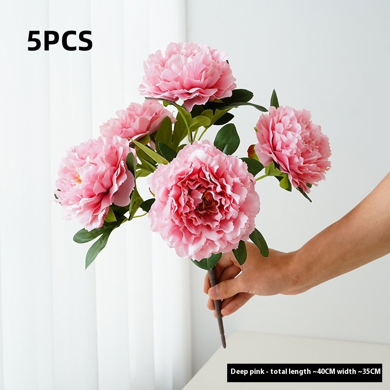 Artificial Flower Peony Bouquet 5-Head Silk Flower Arrangement for Home & Wedding