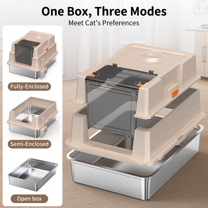 Large Stainless Steel Cat Litter Box - Odor-Resistant & High Sided, Easy to Clean