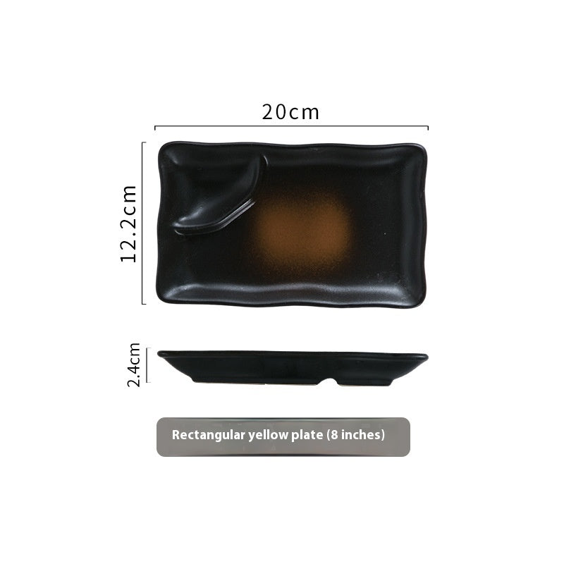 Rectangular Vinegar Dish & Dipping Grid Ceramic Plate for Kitchen