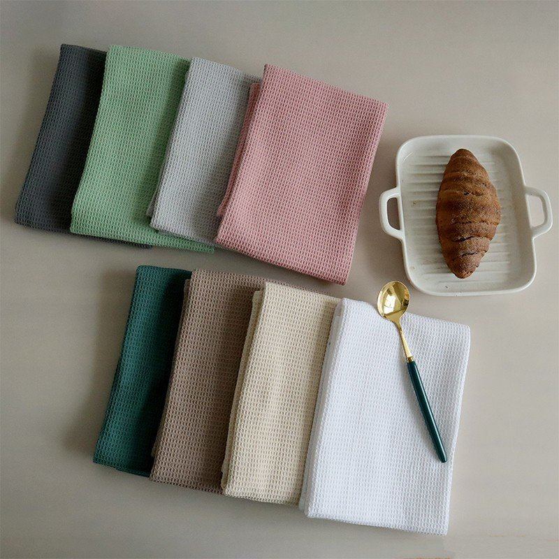 Cotton Rectangular Waffle Tea Towel - Nordic Style Kitchen Linen