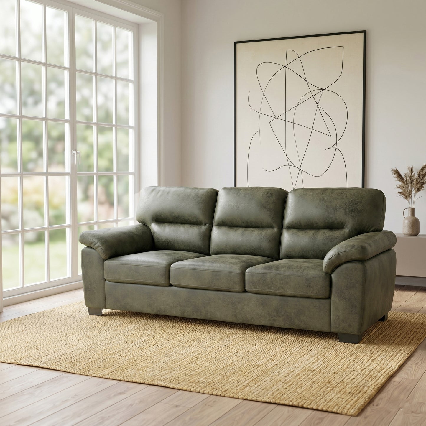 81" Olive Green Mid-Century Modern 3-Seater Sofa with Padded Armrests