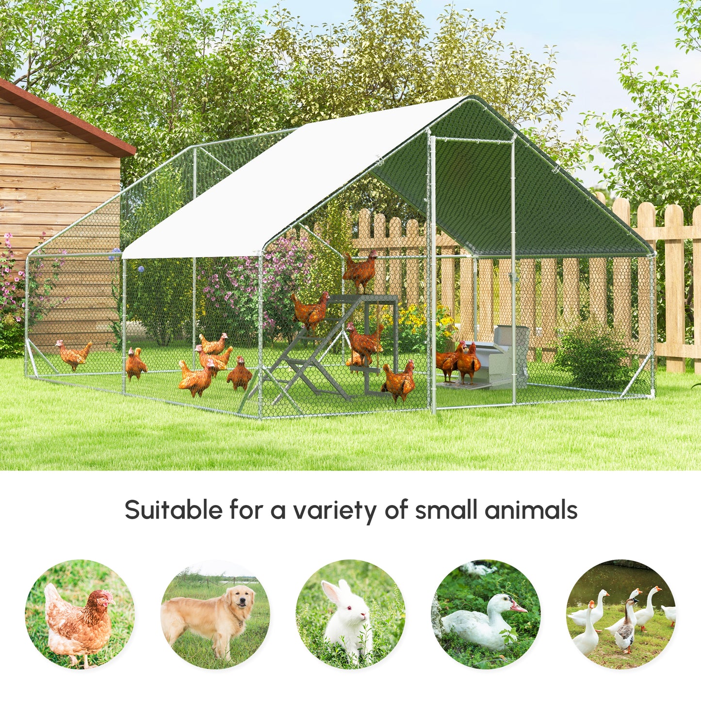 Outdoor Chicken Coop Cage with Cover Lockable Door 10x20x6.5 ft