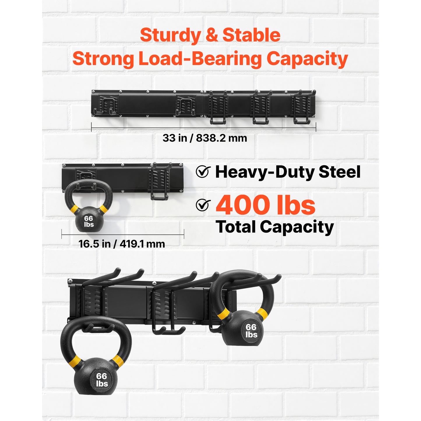 Wall Mount Garden Tool Organizer Rack - Heavy Duty Garage Storage with Hooks & Rails