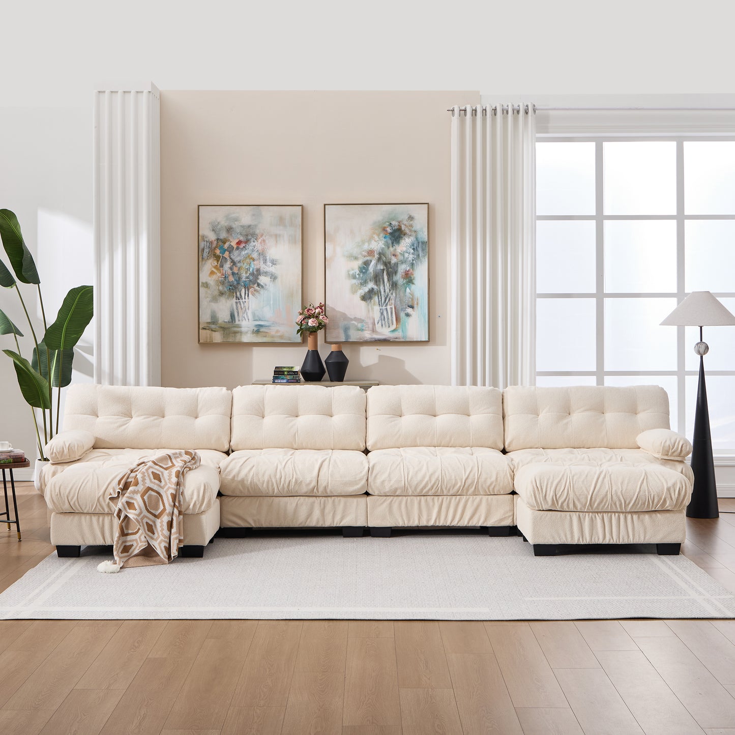 U Shaped Modular Sectional Sofa - Comfy Cloud Couch with 6 Pillows
