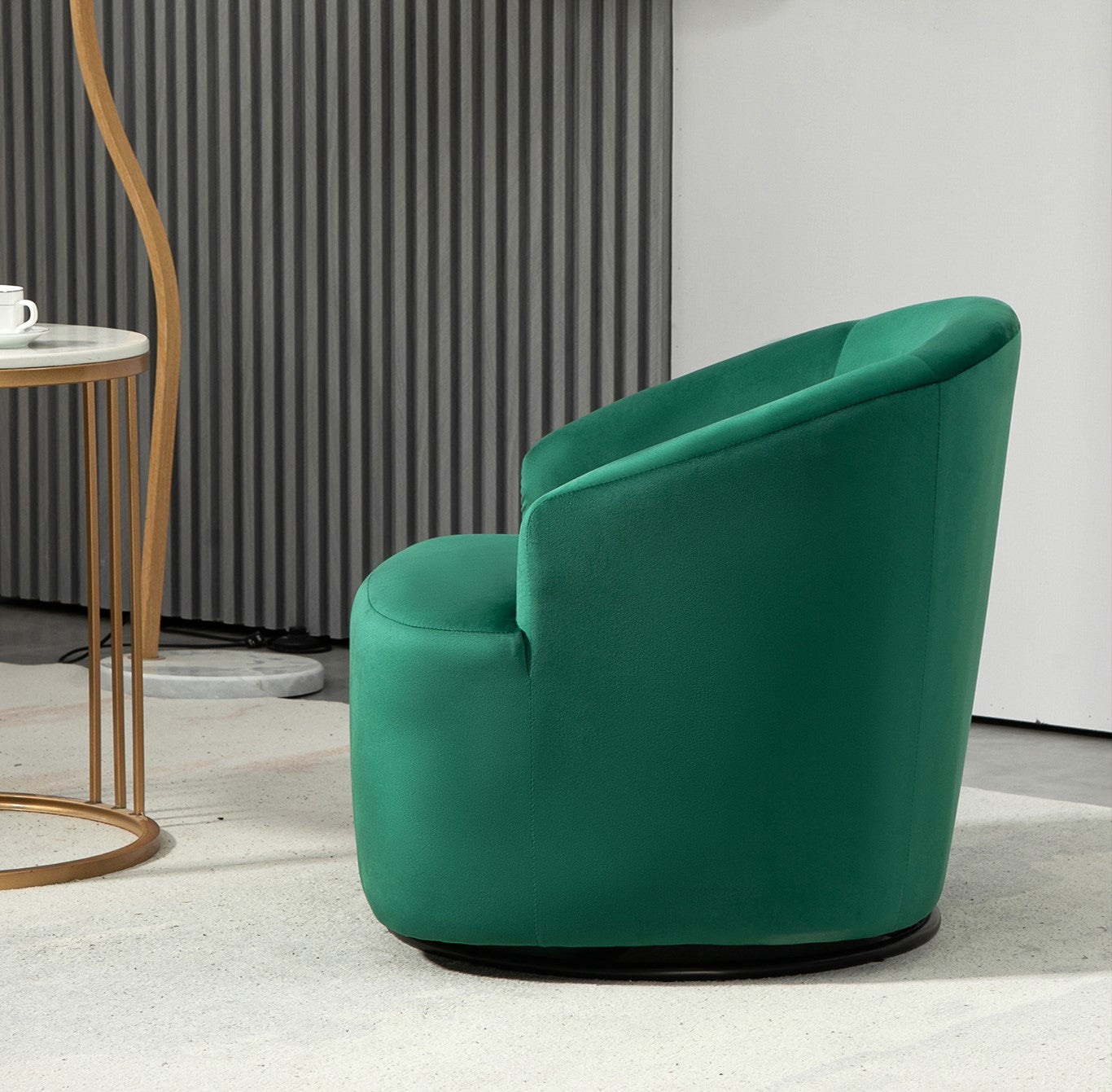 362 Degree Swivel Barrel Accent Chair, Velvet Upholstered Curved