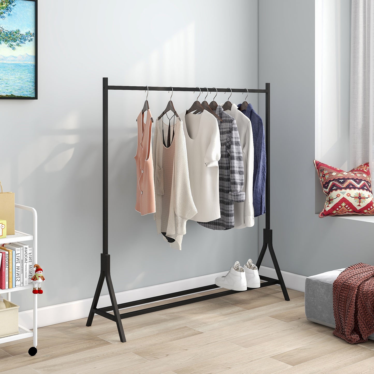 Freestanding Garment Rack - Multi-functional Black Clothing Hanger