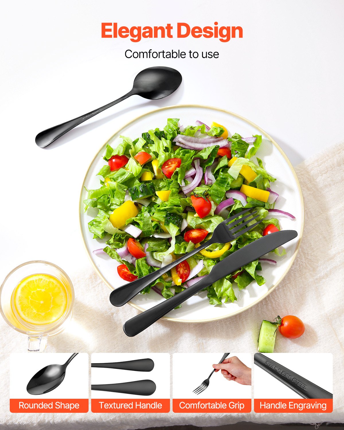 48-Piece Stainless Steel Flatware Set for 8 - Black