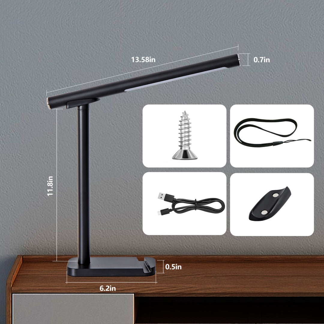 LED Desk Lamp Dimmable Reading Light with USB Charging & 5 Modes - Black