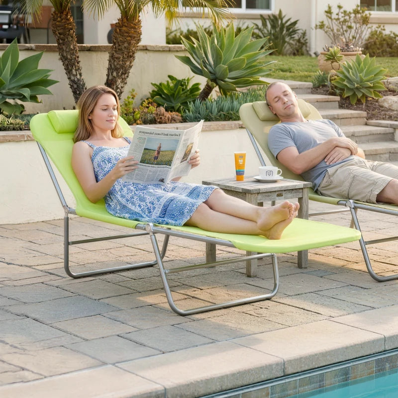 Folding Chaise Lounge Chair - Outdoor Tanning with Pillow, Green