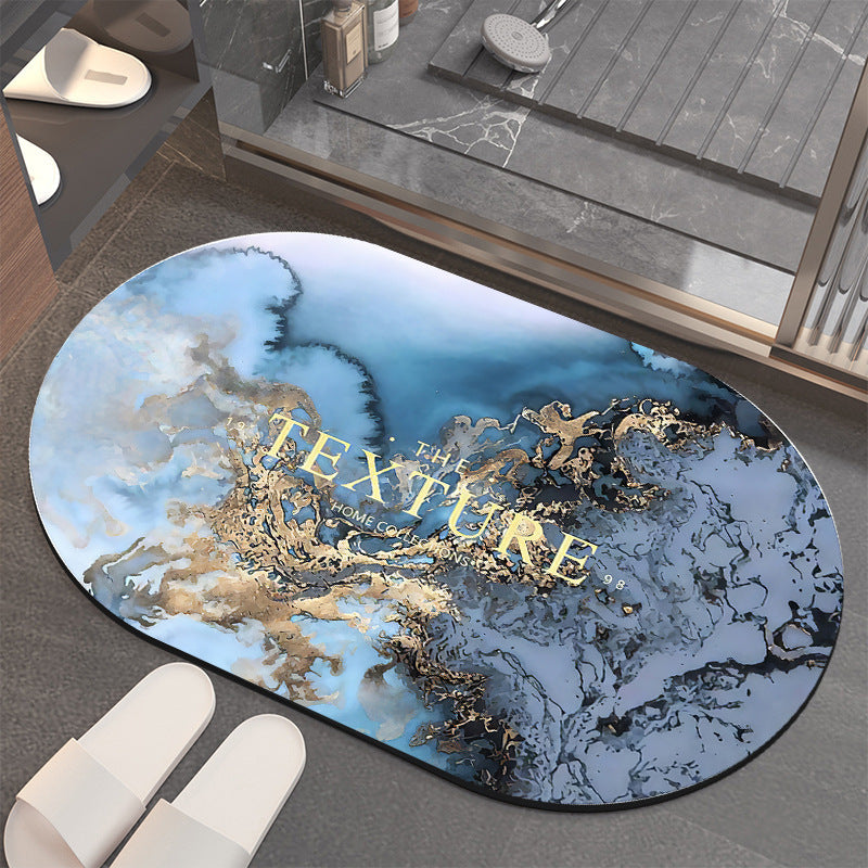 Anti Slip Water Absorbing Toilet Mat - Oval Bathroom Rug, Non-Slip Silicone