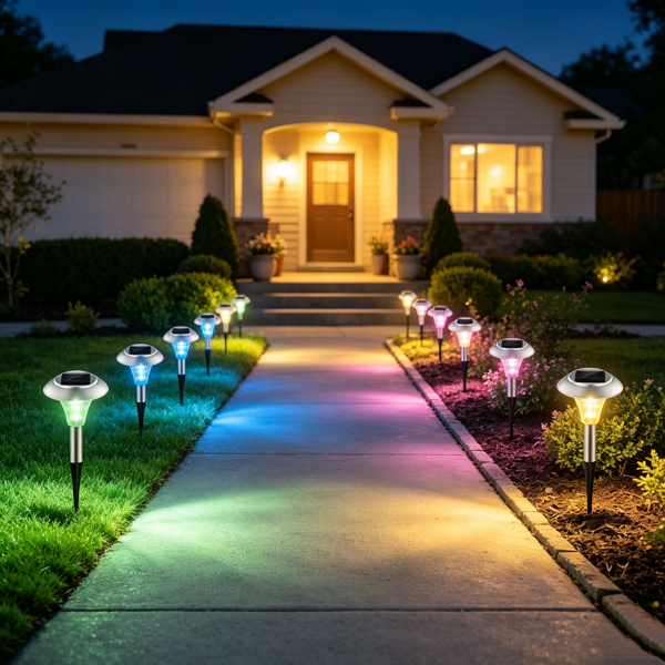 Solar Powered Color Changing Path Lights - 4 Pack, IP44 Waterproof