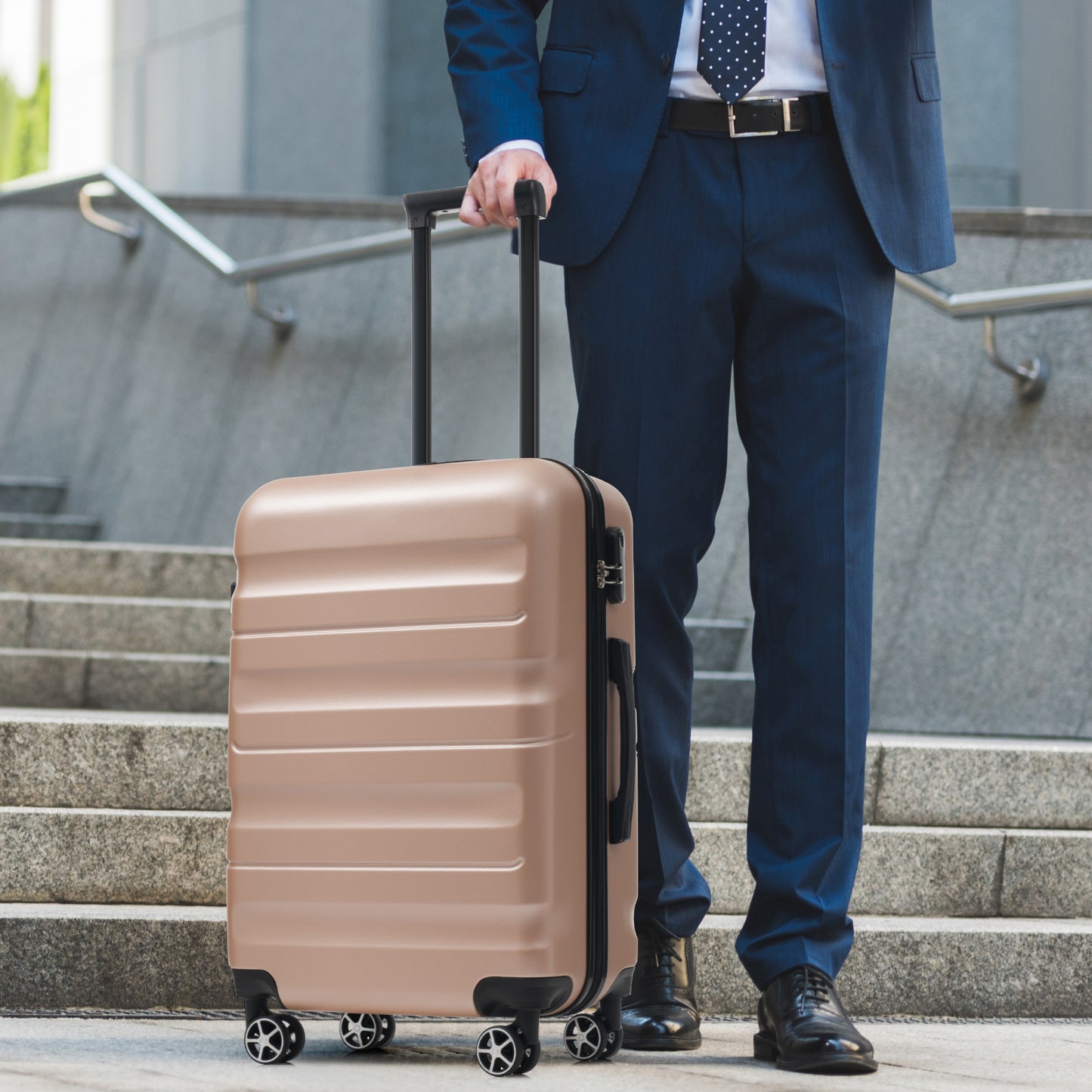 Lightweight Hardshell ABS Luggage Set - Champagne Carry-On & Check-In
