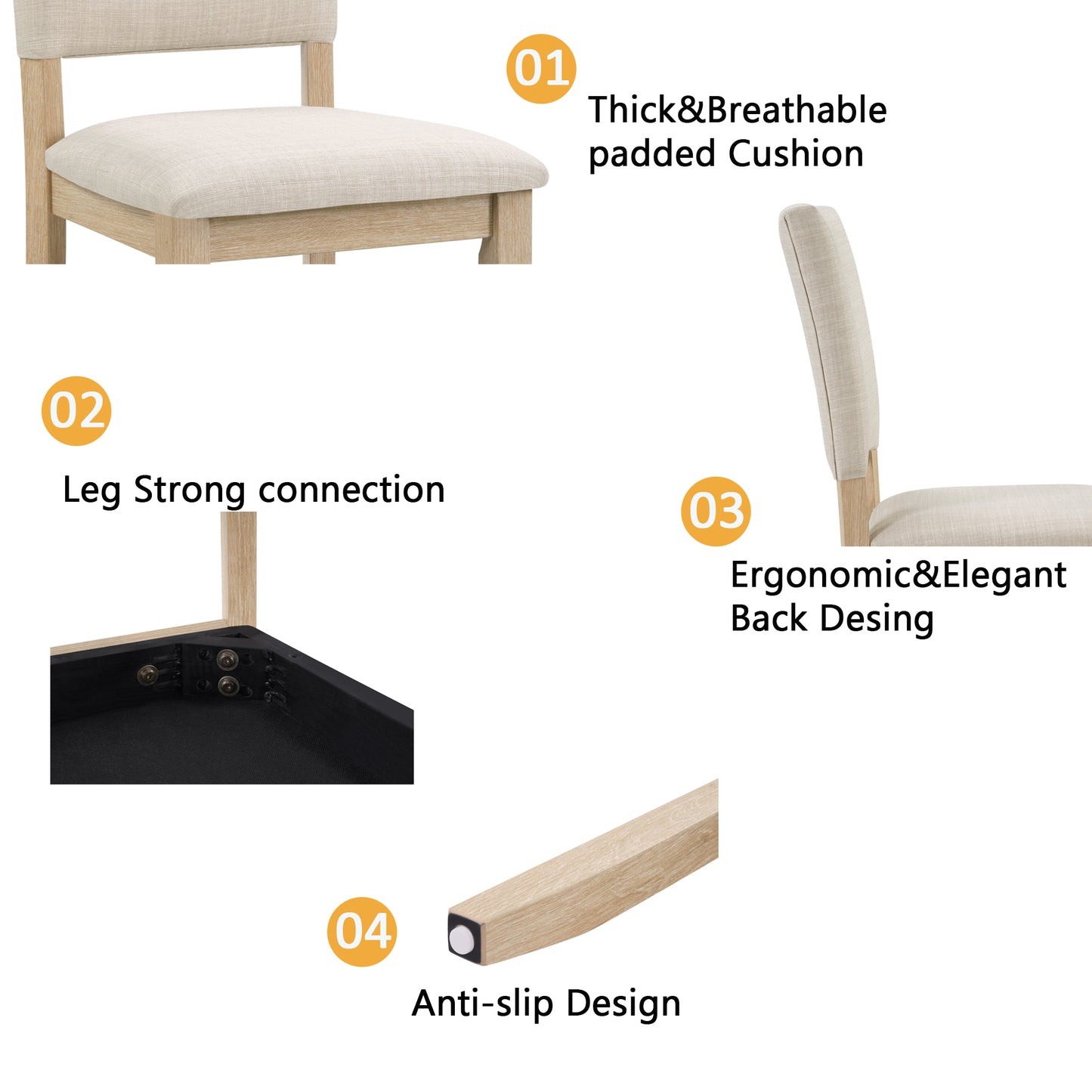 6-Piece Wooden Dining Table Set with Bench & Upholstered Chairs