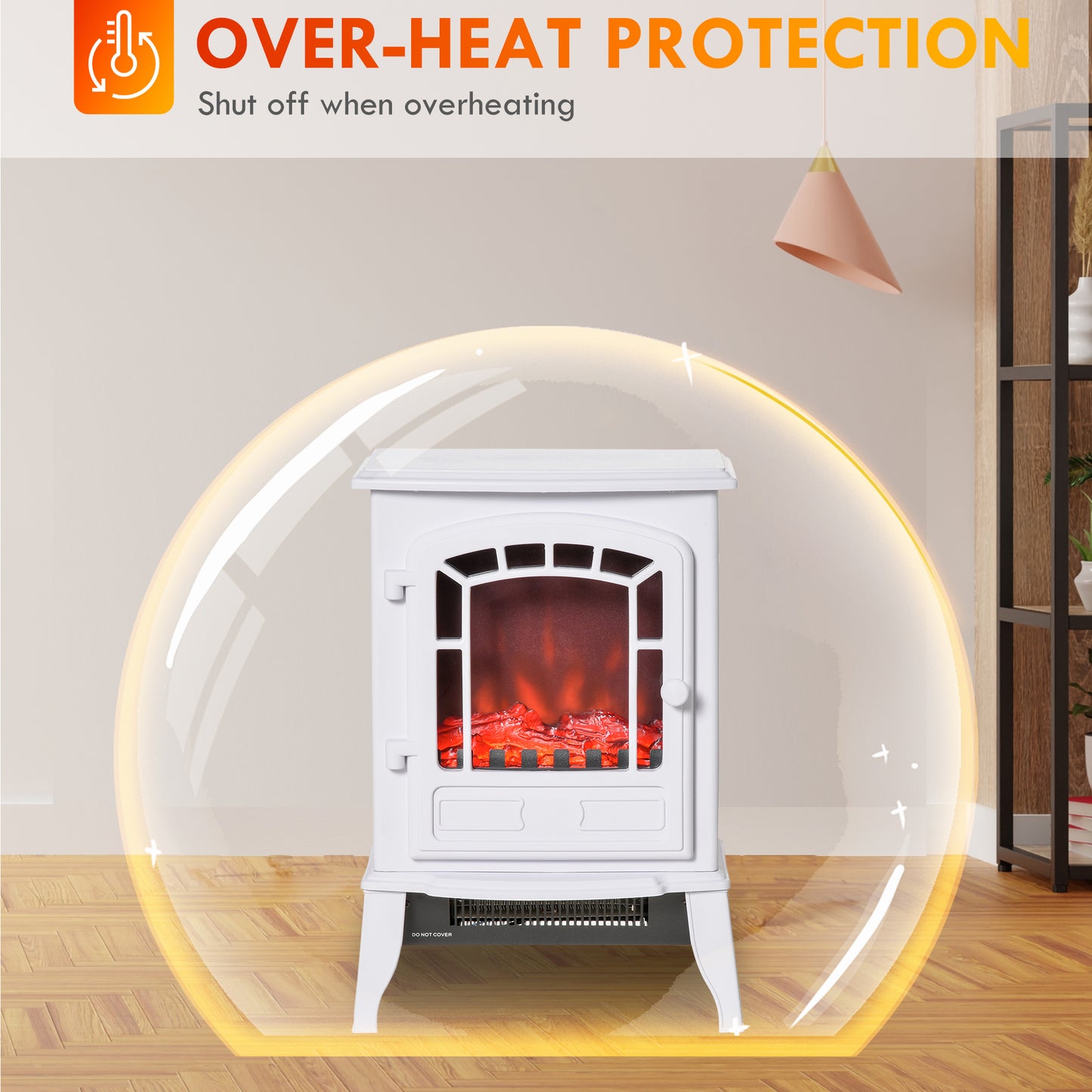 Electric Fireplace Heater with Adjustable Modes and Flame Effect - White, 430x310x550 mm