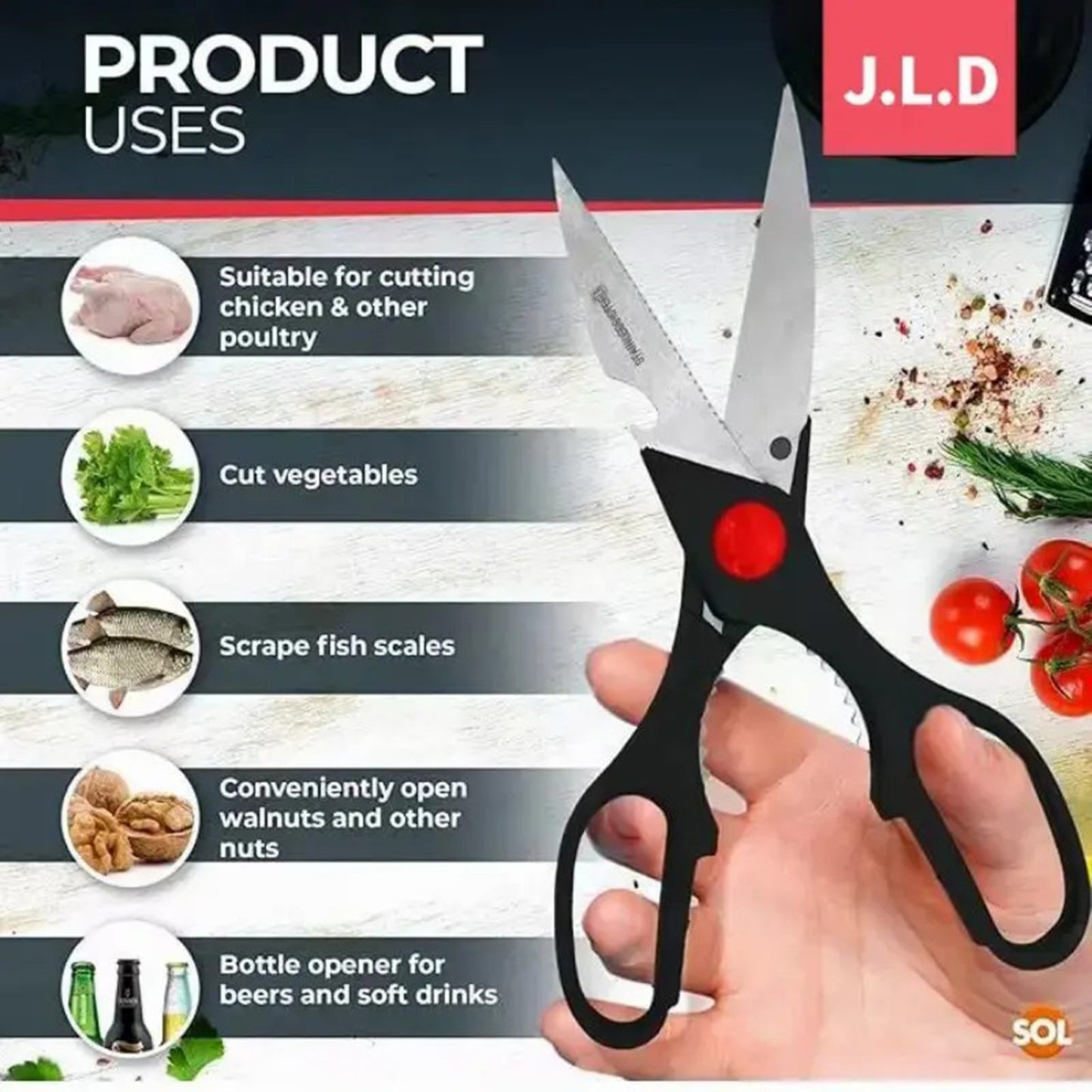 Multipurpose Kitchen Scissors with Bottle Opener - Black