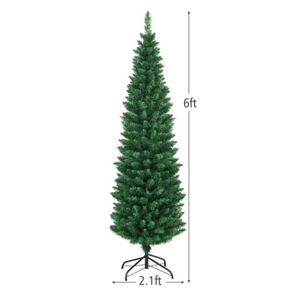 6ft Slim Christmas Tree - Space-Saving Flocked Design with 400 Branches
