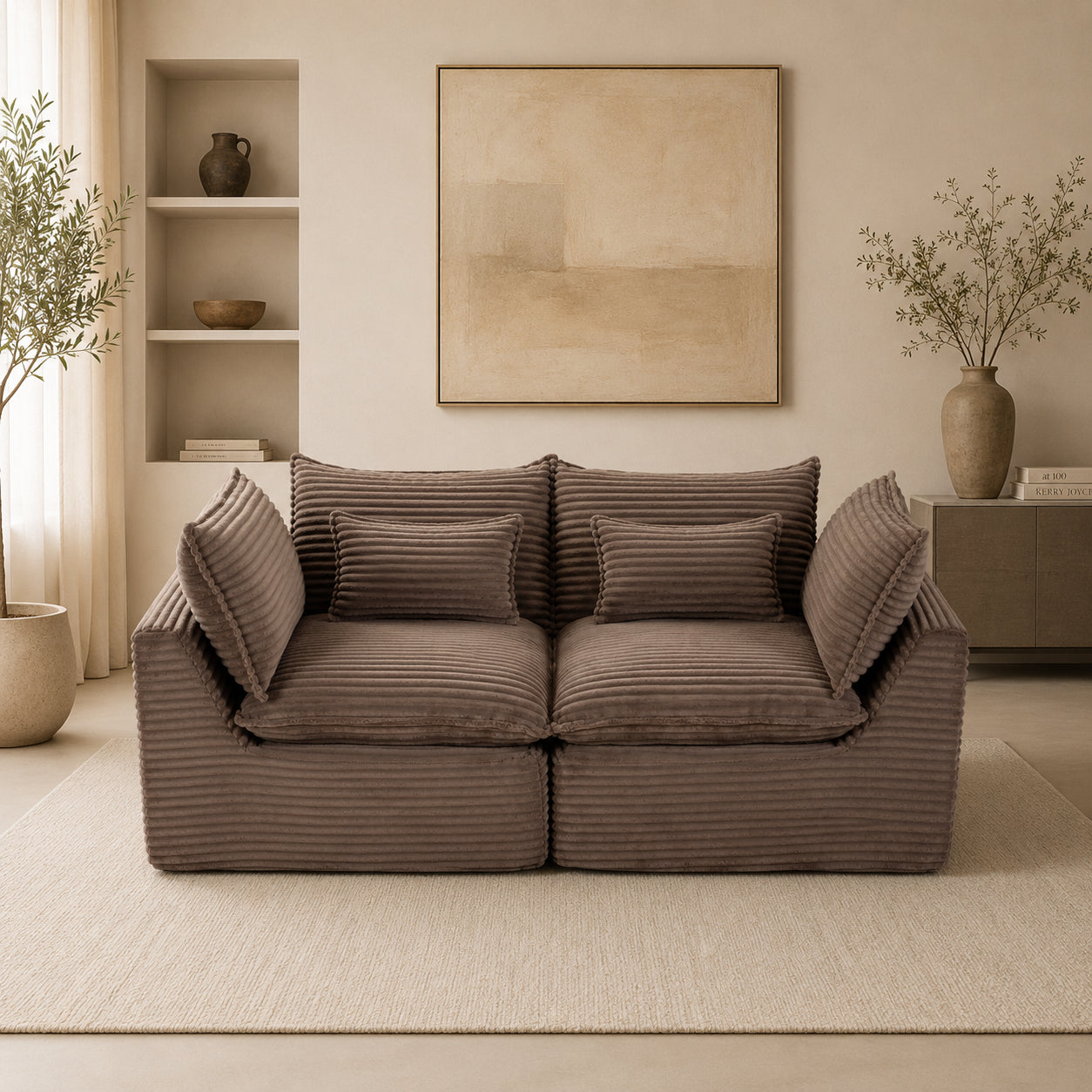 Modular Sectional Sofa - Oversized 2-Seat Cloud Couch in Khaki