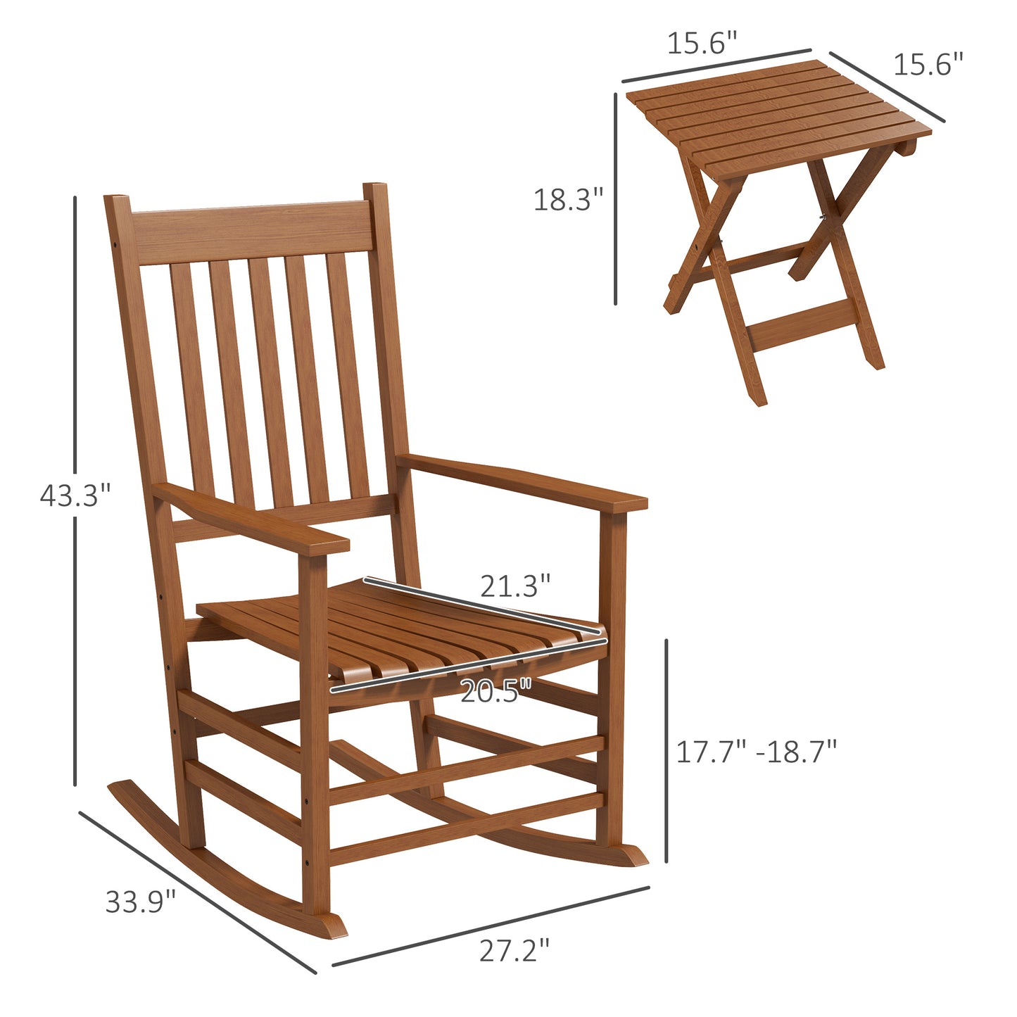 Wooden Rocking Chair Set with Side Table - Teak Finish
