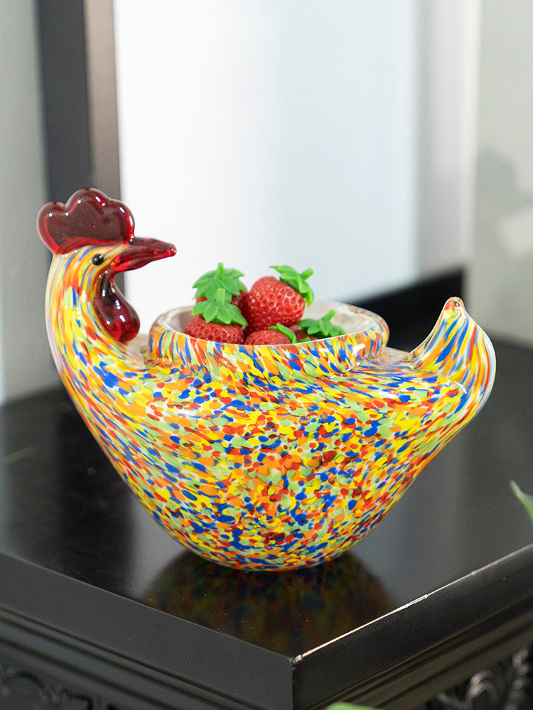 Colorful Glass Chick Fruit Bowl - Handcrafted Decorative Kitchen Accent