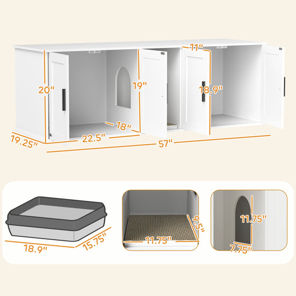 Wooden Cat House with Storage and Scratching Mat - White Pet Furniture